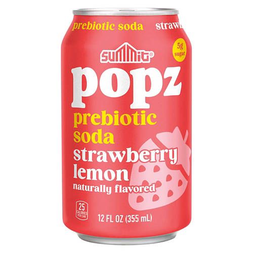 Summit Popz Strawberry Lemon Flavored Prebiotic Soda, 12 fl oz can